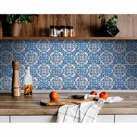 HOMEROOTS 7 x 7 in. Blue & White Medi Peel & Stick Tiles 400138